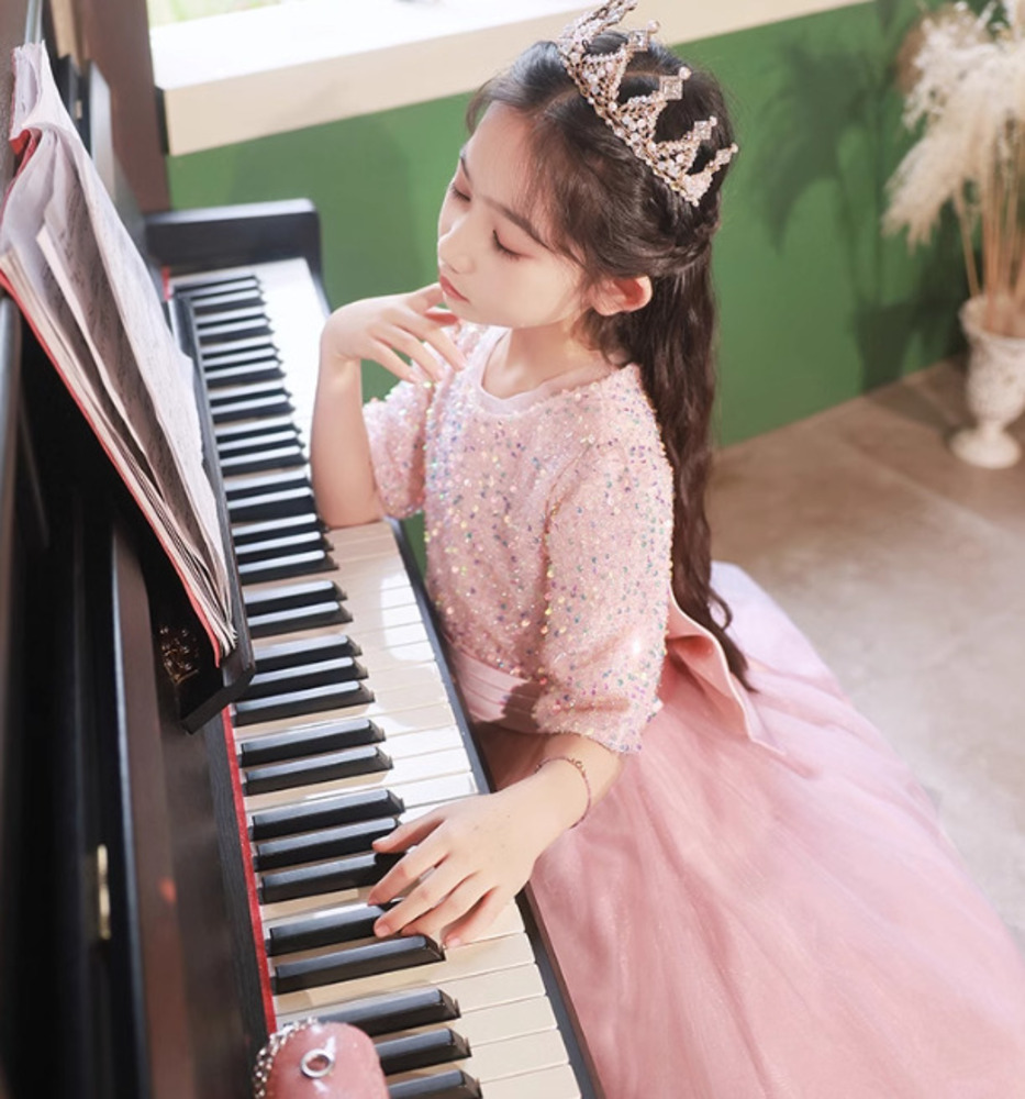 ピアノ発表会 結婚式用 子どもドレス シルバーキラキラトップスと
