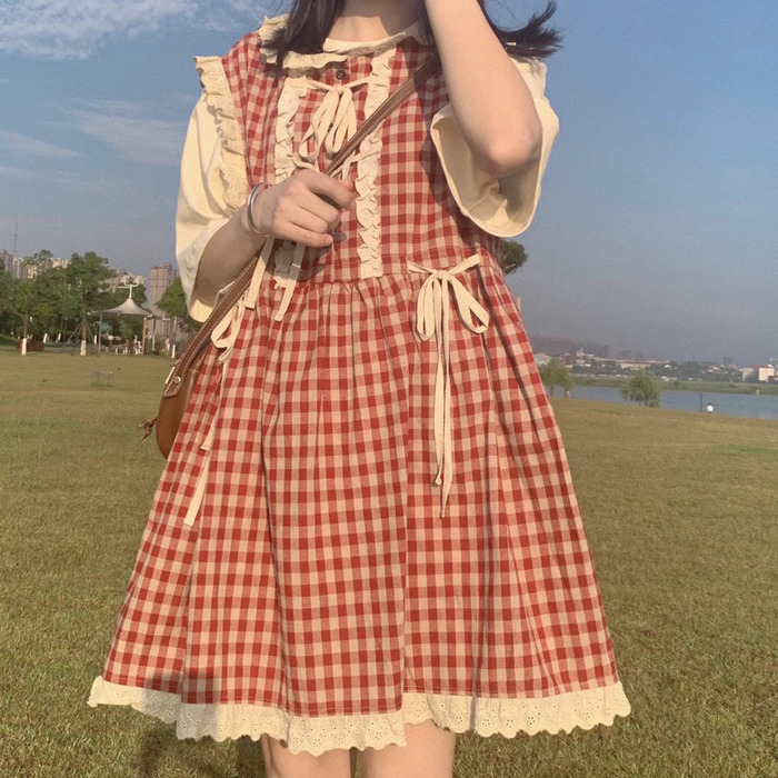 量産型/参戦服/推し活 大き目チェック柄がキュート！ワンピース