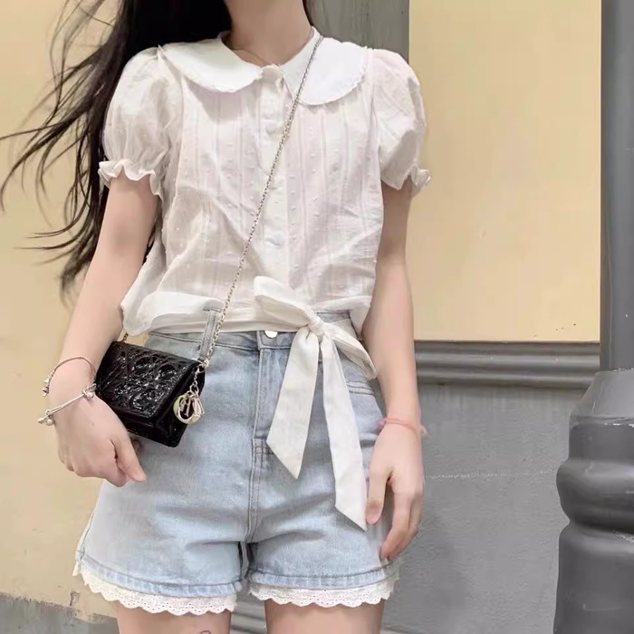 量産型/参戦服/推し活 シンプルレース！甘美なスプライシングシャツ♡　ブラウス