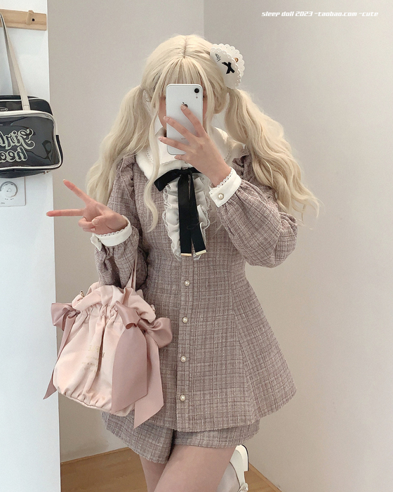量産型/参戦服/推し活 ツイード生地のお嬢様風セットアップ