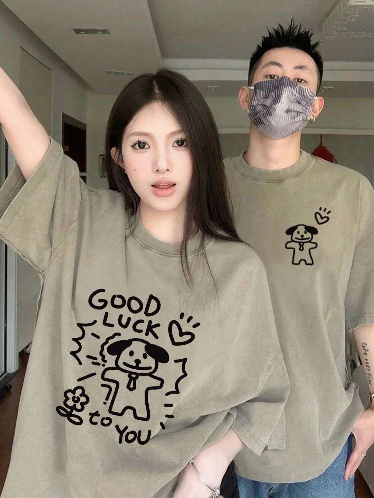  ペアルック　手書き風プリント　Tシャツ