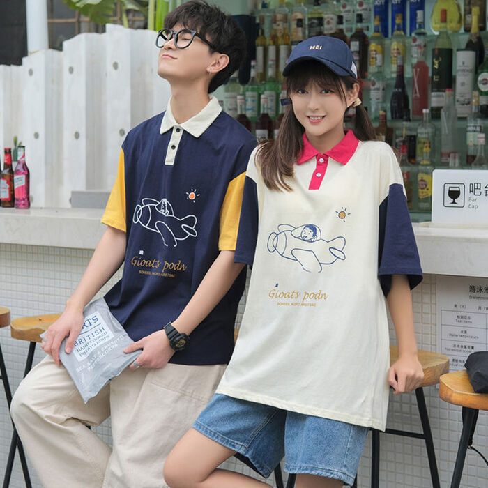 美品　ニューバランス　ポロシャツセット　ペアルック　サイズ1と5 ペアルック/お揃い ステッチルーズポロシャツ&カジュアルパンツ