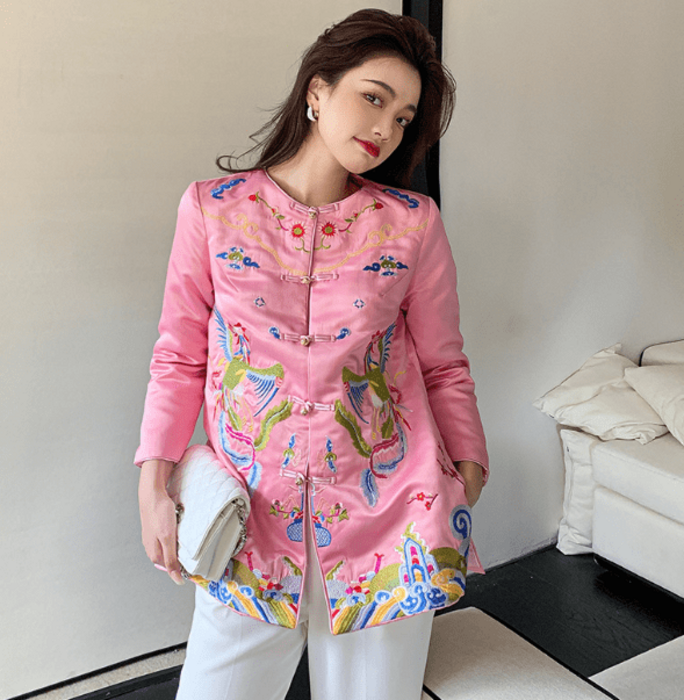 チャイナジャケット チャイナ服 カラフルな柄のチャイナジャケット 【レディース】ブラウス