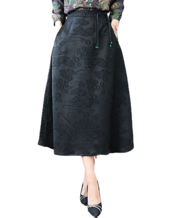 チャイナ服 ボタンのグリーンが映えるチャイナスカート スカート