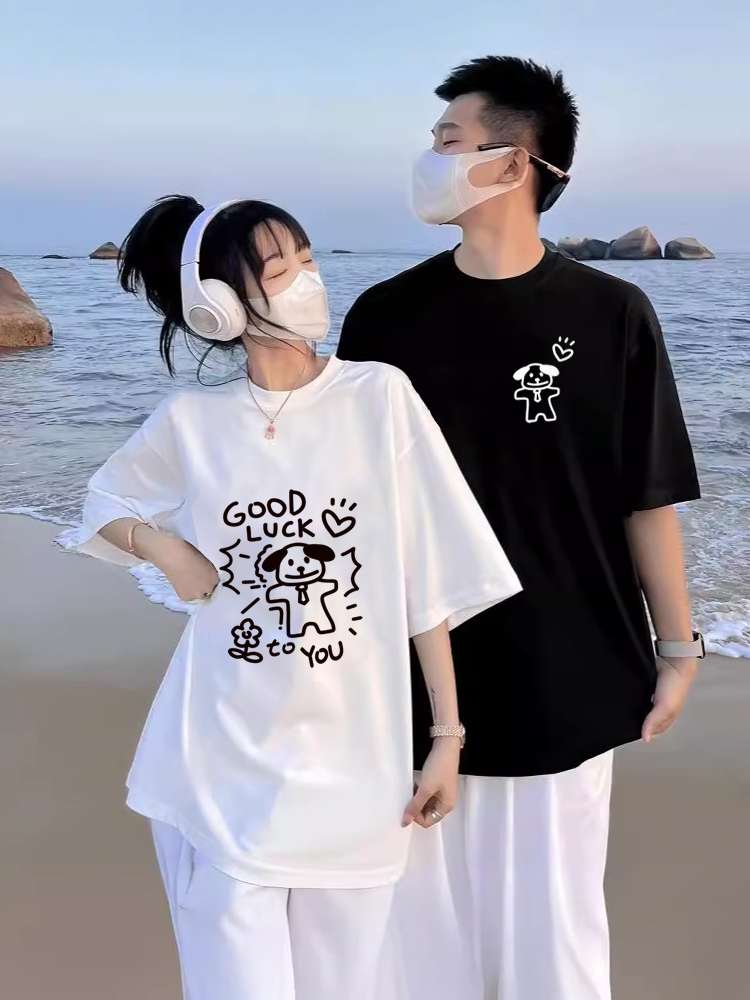  ペアルック　手書き風プリント　Tシャツ