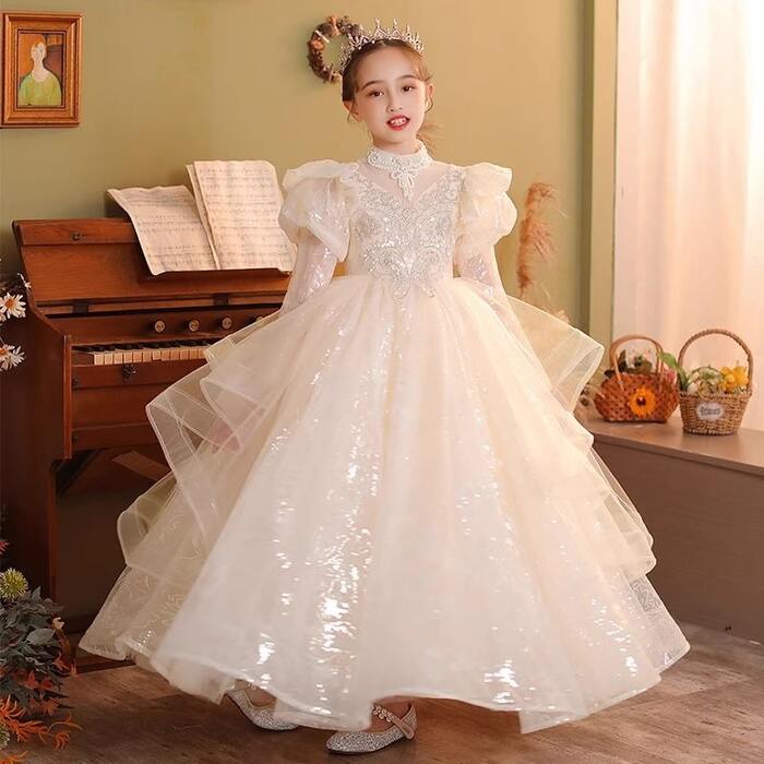 ピアノ発表会 結婚式用 子どもドレス フリルシフォンロングドレス