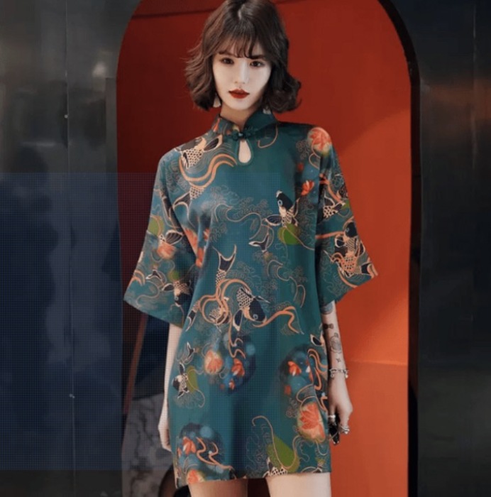 チャイナ服 国潮風恋柄チャイナワンピース（ワンピース