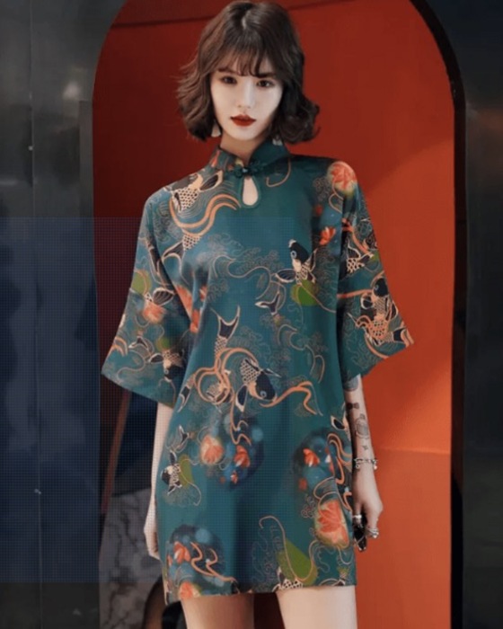 チャイナ服 国潮風恋柄チャイナワンピース（ワンピース