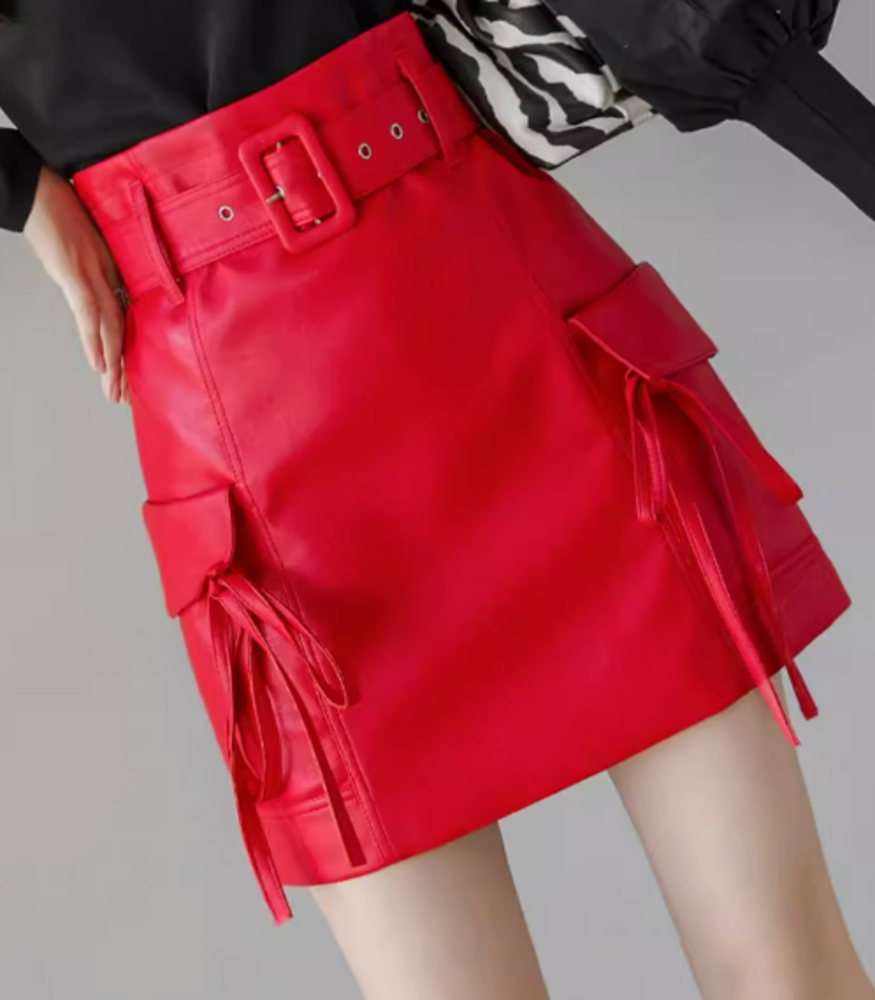 ブルベ冬服 ハイウエスト レザースカート（ブラック冬） タイト