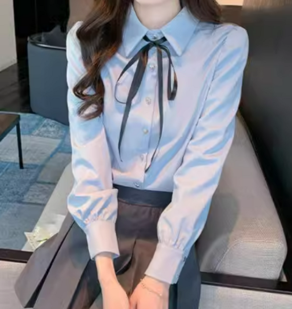 ブラウス シャツ リボンニットツイードショートプルオーバーブラウス