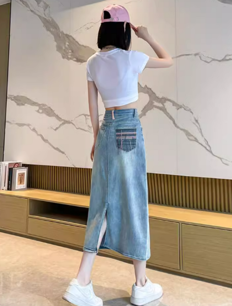 イエベ服 ハイウエストデニムロングスカート（イエベ春向け
