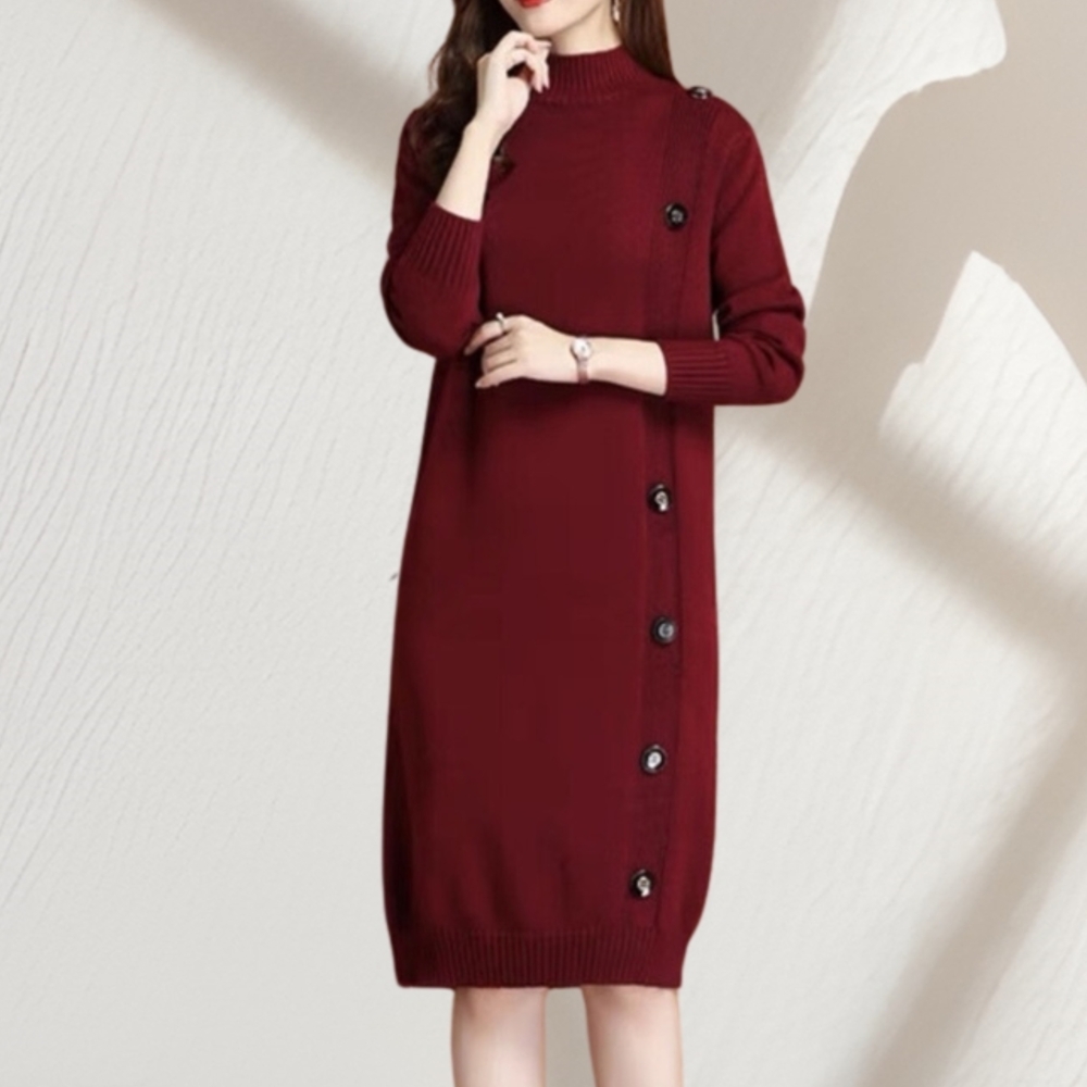 美品 ブルーレーベル ニットワンピース タートルネック 金ボタン