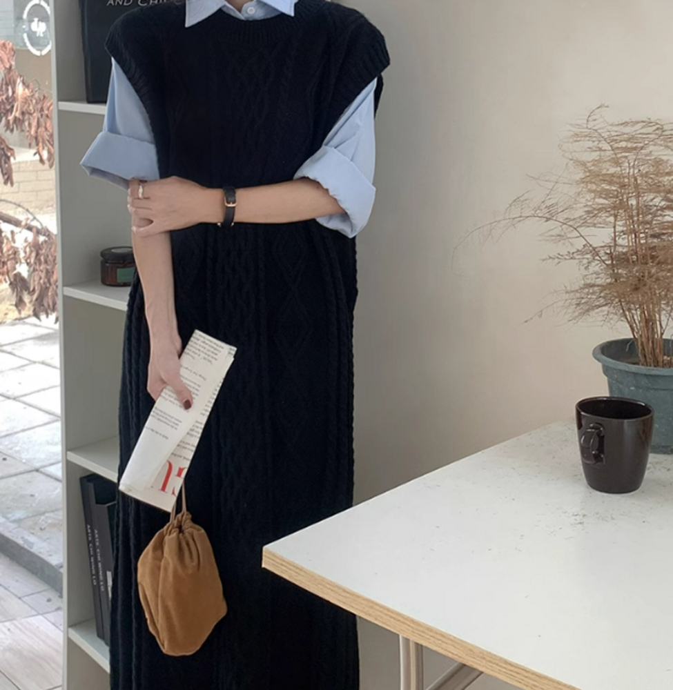 イエベ春/イエベ秋服 ノースリーブニットワンピース ニットワンピース