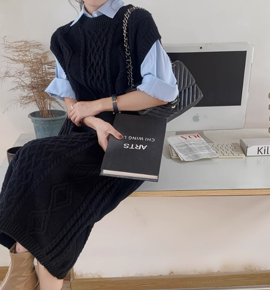 イエベ春/イエベ秋服 ノースリーブニットワンピース ニットワンピース