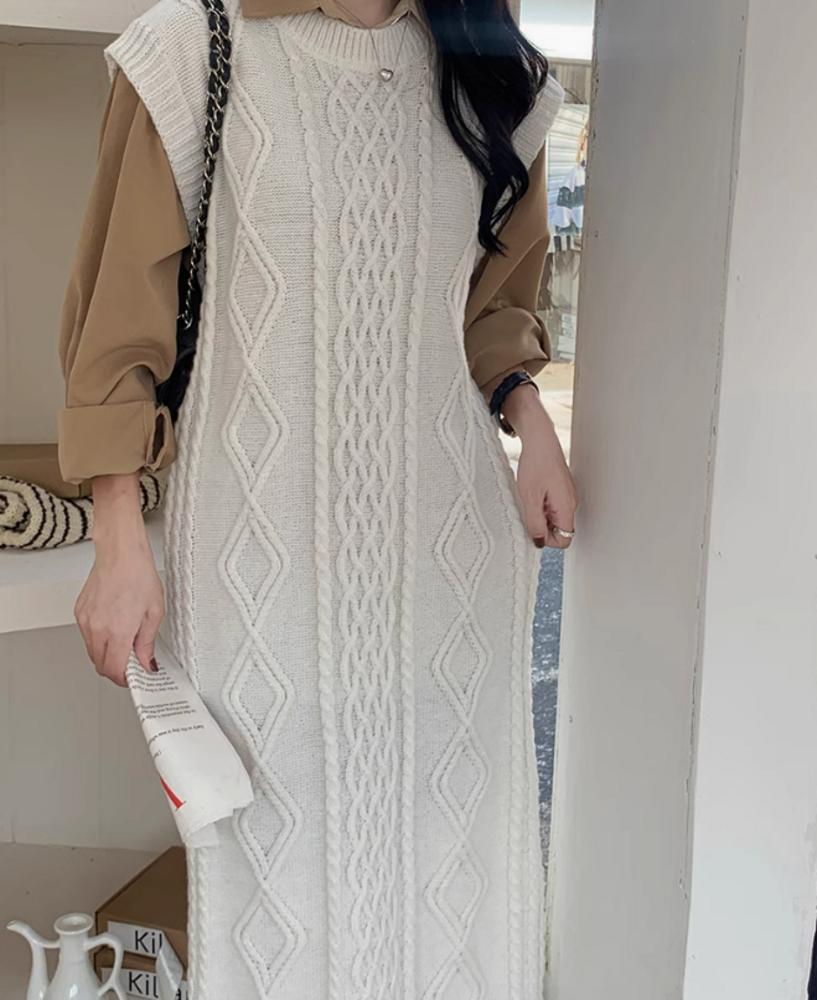 イエベ春/イエベ秋服 ノースリーブニットワンピース ニットワンピース