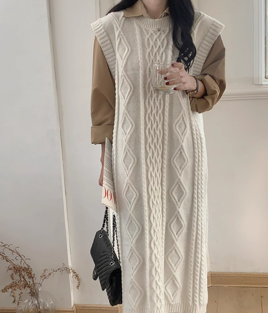 イエベ春/イエベ秋服 ノースリーブニットワンピース ニットワンピース