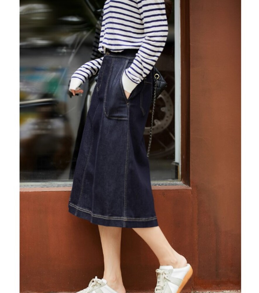 イエベ春/イエベ秋服 タイトデニムロングスカート ミディ丈スカート