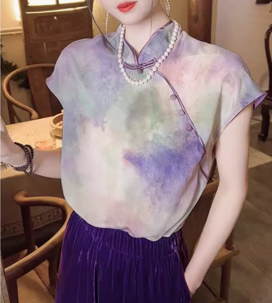 チャイナ服 虹色 チャイナシャツ ラウンドネック ブラウス|チャイナ服