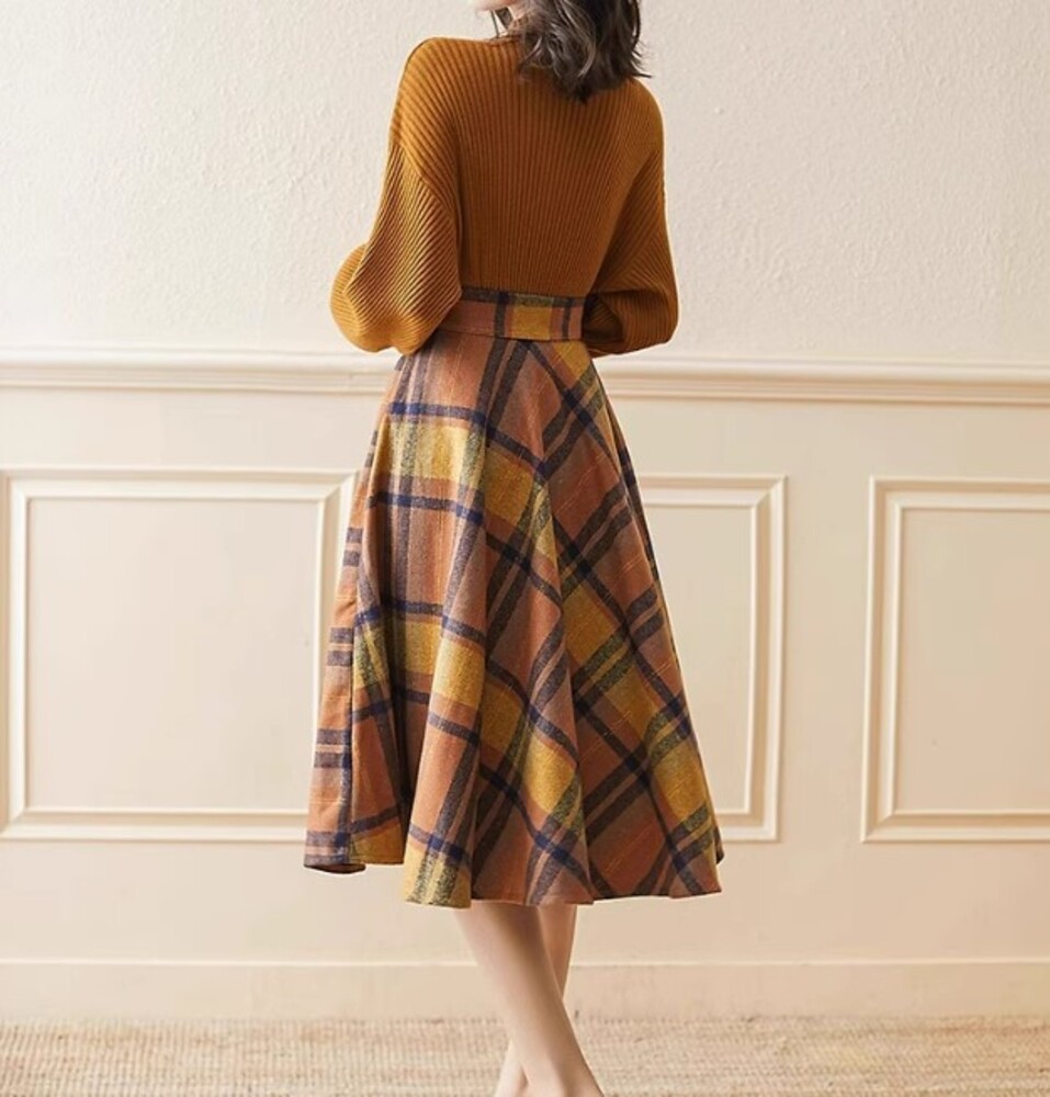 ブルベ服 ウールニットトップス × ハイウエストスカート セット
