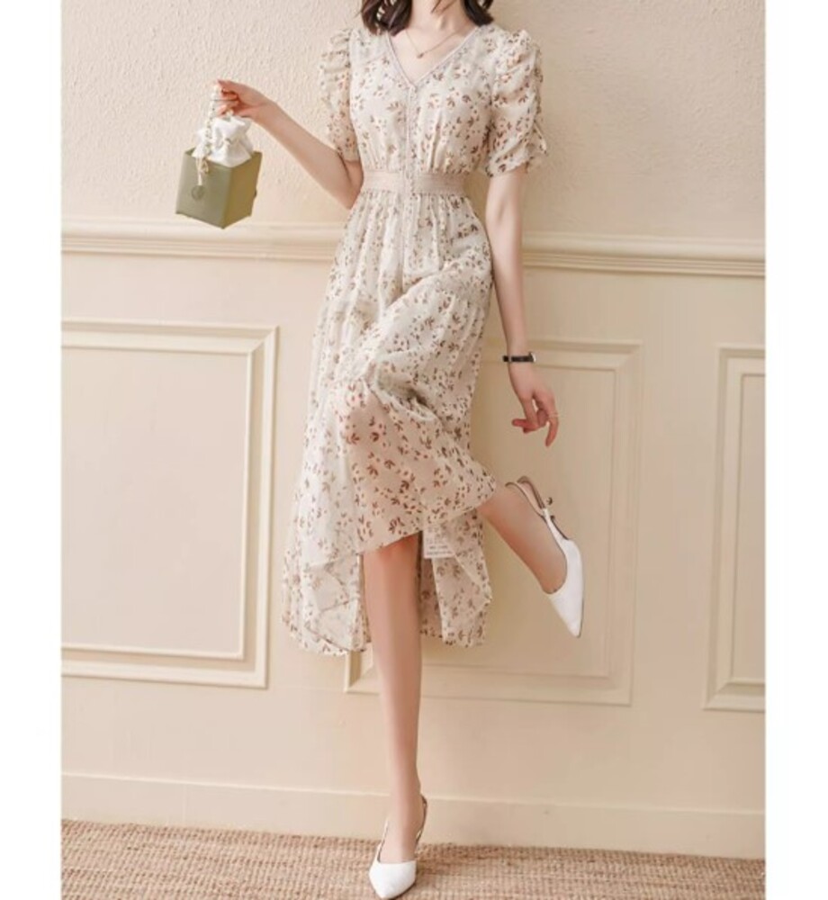 イエベ服 Vネックシフォンワンピース（イエベ春向け・イエベ秋