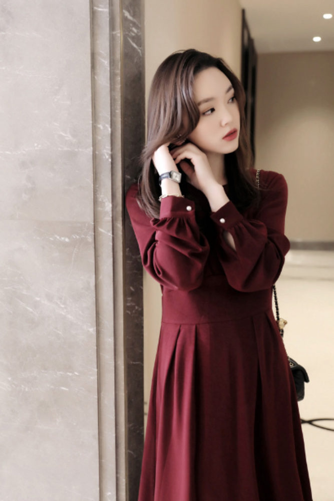 ひかるん　Aワンピ ブラウンS 変形ラグラン 肩タック袖付き ワンピース HY-4862 - boutique HIDEKI