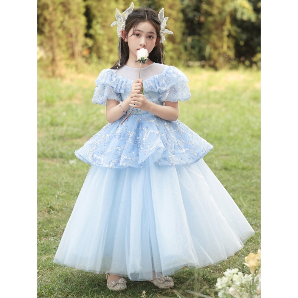 ピアノ発表会 結婚式用 子どもドレス アイスブルーのプリンセスドレス