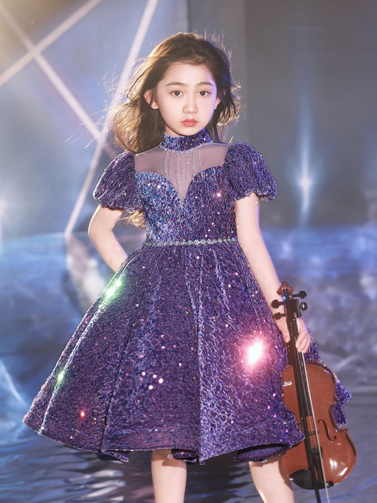 ピアノ発表会 結婚式用 子どもドレス パープルスパンコールエレガンス