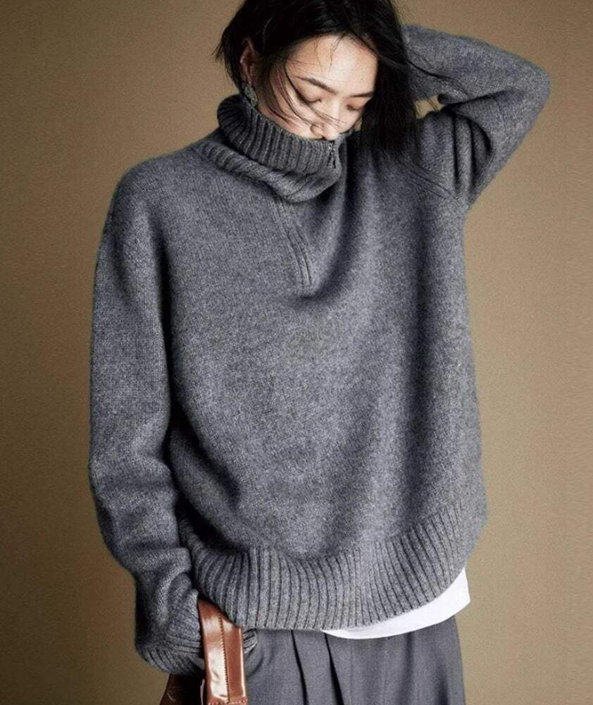 ブルベ夏/ブルベ冬服 ジップ付ネックセーター ニットタートルネック