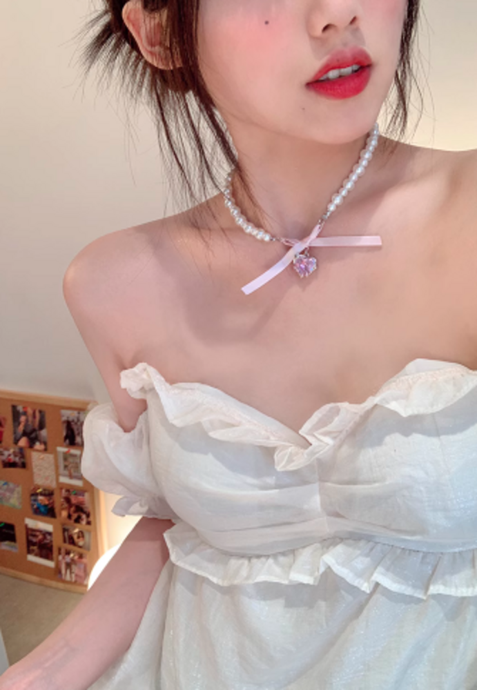 量産型/参戦服/推し活 パール付き ハートストーンチョーカー