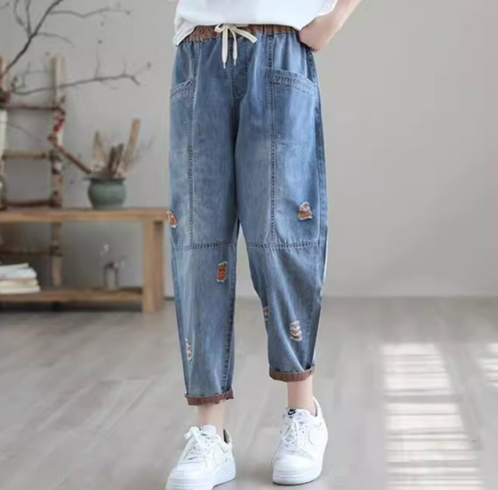ブルベ服 ロールアップ ダメージ風 デニムパンツ(ブルベ夏向け ブルベ服 ロールアップ ダメージ風 デニムパンツ(ブルベ夏向け