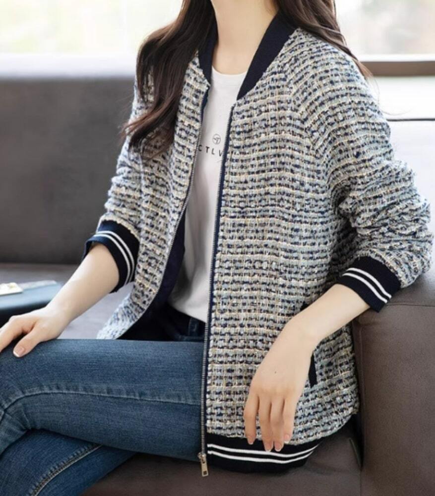 イエベ秋服 エレガントツイードブルゾン カジュアルジャケット|イエベ