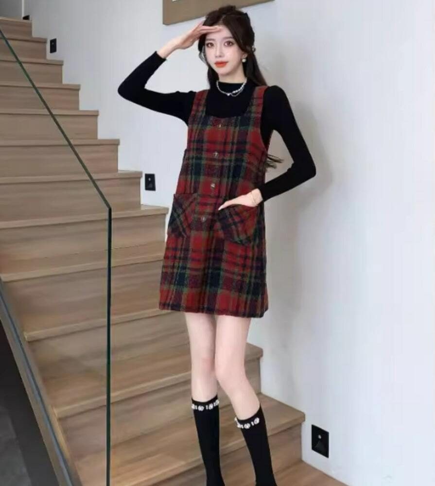 イエベ秋服 チェック柄ワンピース ニットワンピース|イエベ