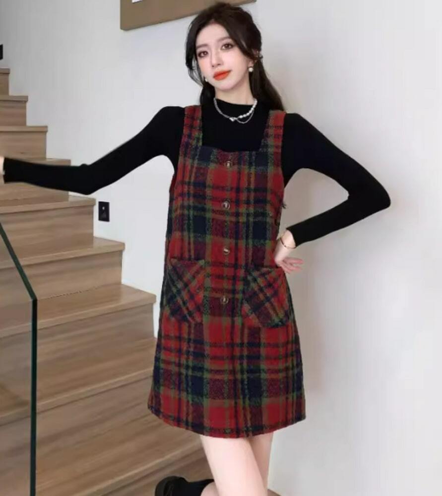 イエベ秋服 チェック柄ワンピース ニットワンピース|イエベ