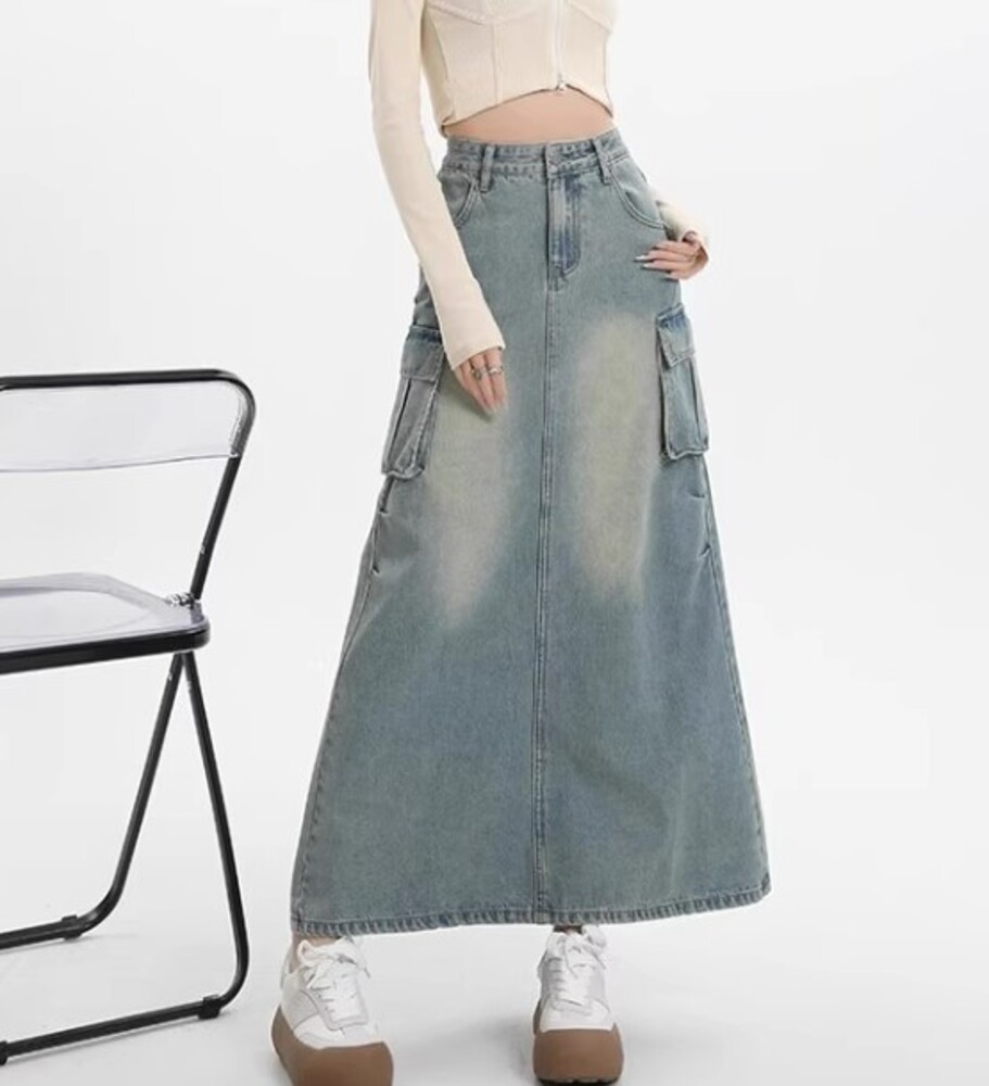 【Y/PROJECT】Yベルト デニム マキシスカート Y Belt denim maxi skirt in blue - Y Project | Mytheresa