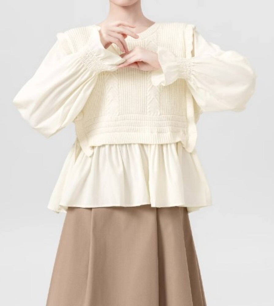 ブルベ服 ニットベストレイヤード調ブラウス（ブルベ夏向け