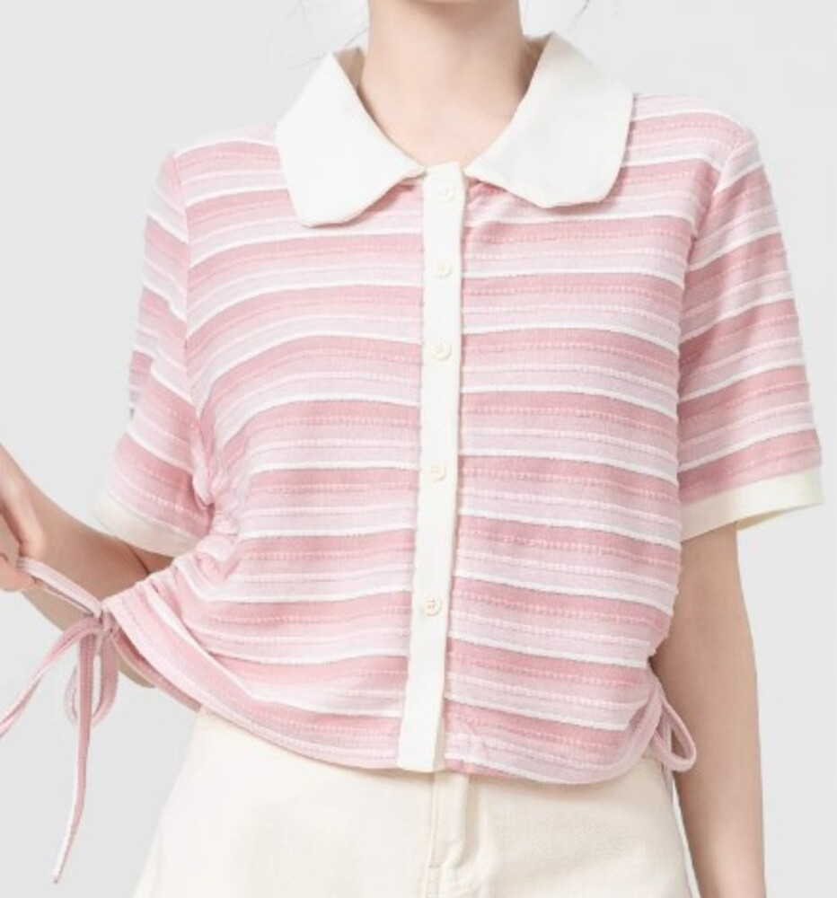 イエベ服 ピンクホワイト ボーダーシャツ（イエベ春向け