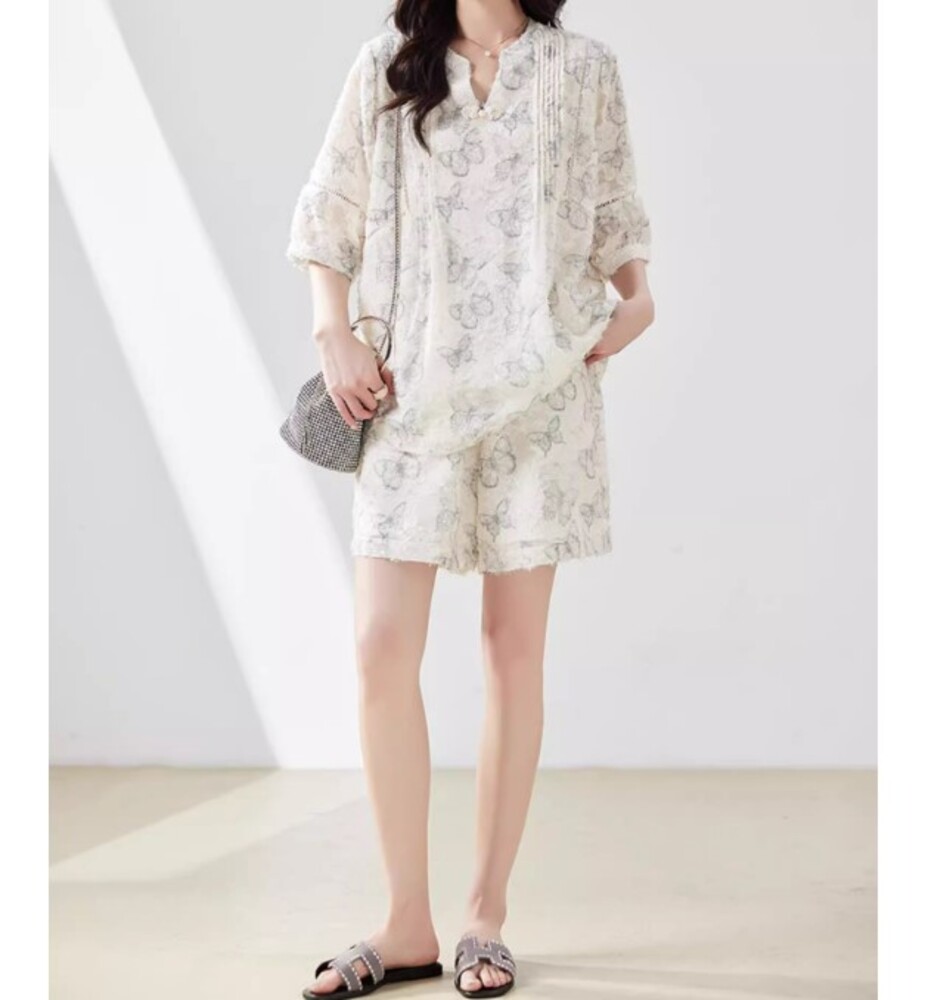 ブルベ夏/ブルベ冬服 花柄シフォンセットアップ パンツセットアップ