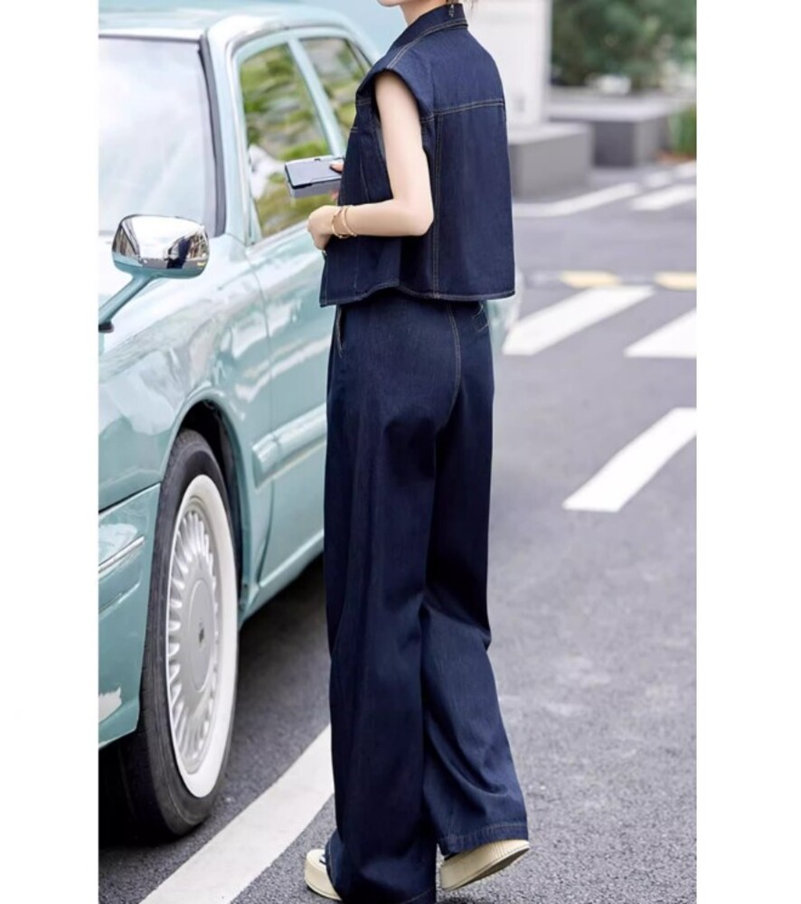 ロペ 23SS デニムラッフルブラウス×パンツ セットアップ ノースリーブ 38 セットアップ ノースリーブ デニム レディース : ZOZOTOWN Yahoo!店