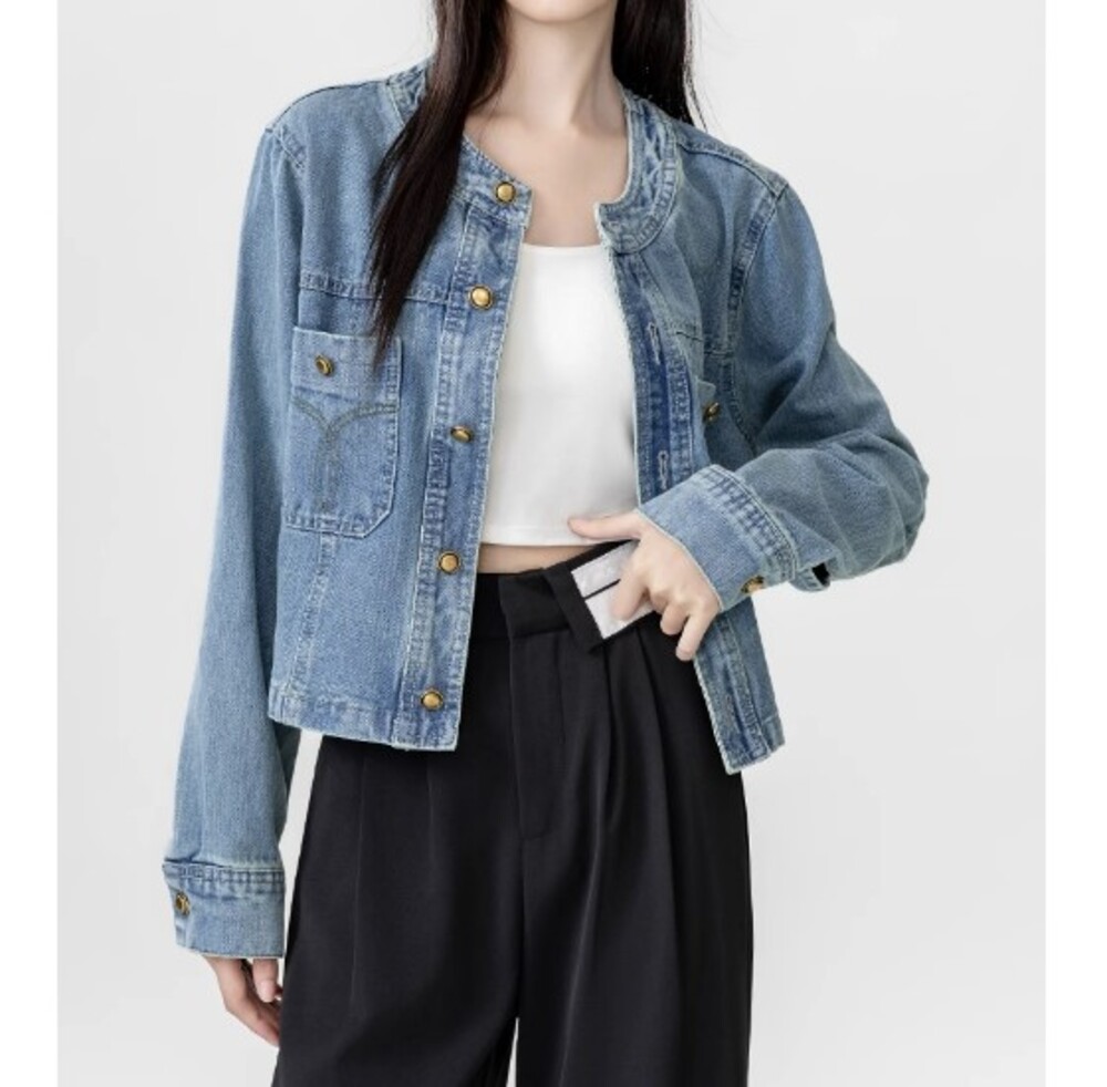 ブルベ夏 ノーカラード デニムジャケット デニムジャケット|ブルベ