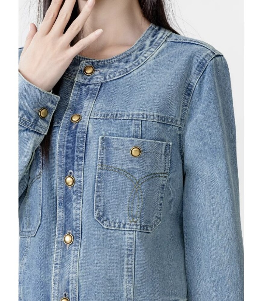 ブルベ夏 ノーカラード デニムジャケット デニムジャケット|ブルベ