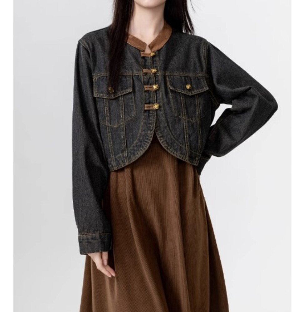 ブルベ冬服 ノーカラード バイカラー デニムジャケット デニム