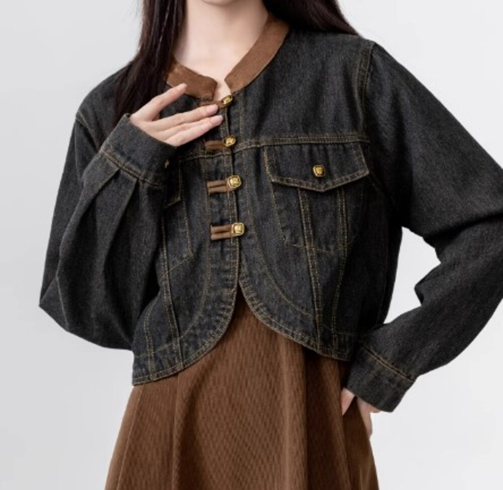 ブルベ冬服 ノーカラード バイカラー デニムジャケット デニム