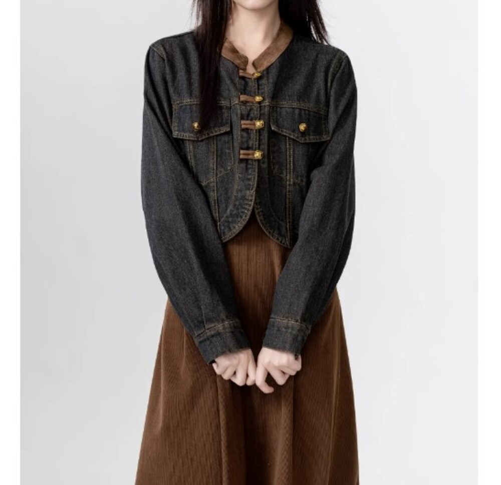 ブルベ冬服 ノーカラード バイカラー デニムジャケット デニム