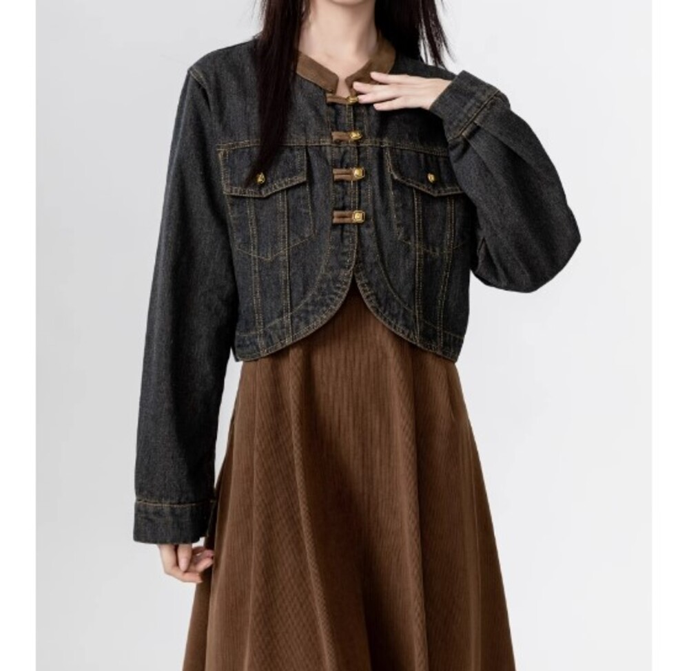 ブルベ冬服 ノーカラード バイカラー デニムジャケット デニム