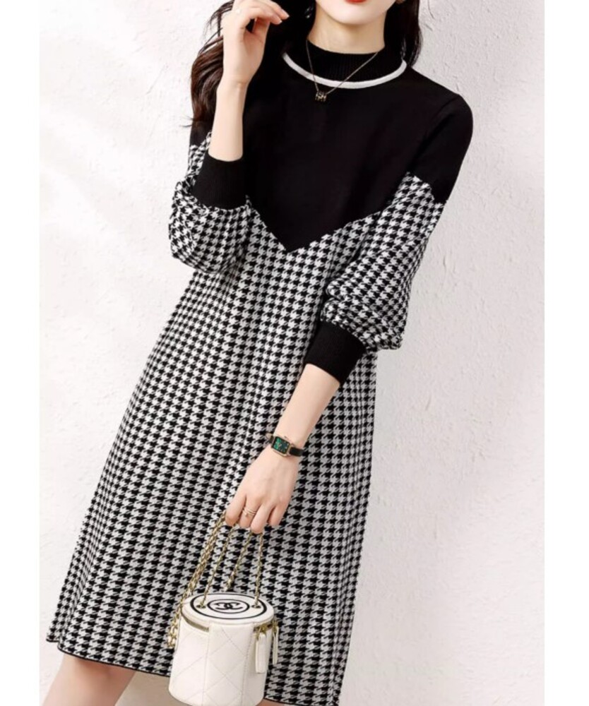 ブルベ冬服 千鳥格子柄ワンピース ニットワンピース|ブルベ