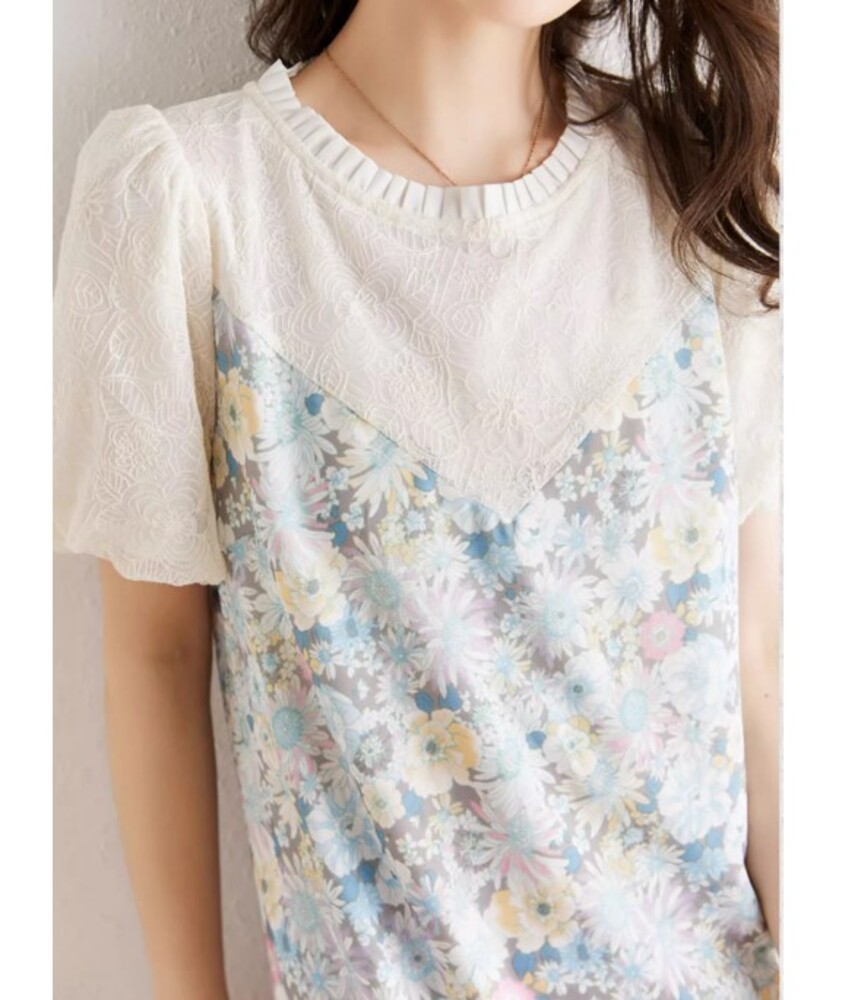 ブルベ服 花柄 重ね着風ショートワンピース（ブルベ夏向け