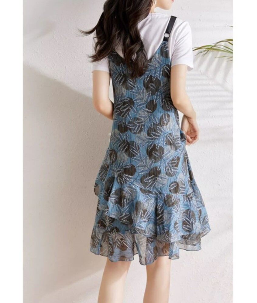 ブルベ夏/ブルベ冬服 重ね着風ショートワンピース ロング丈ワンピース