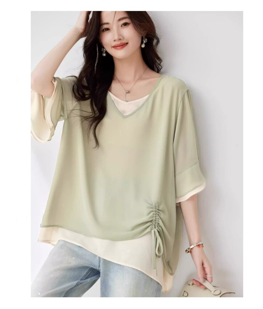 ブルベ夏/ブルベ冬服 フェイクレイヤードシャツブラウス Tシャツ