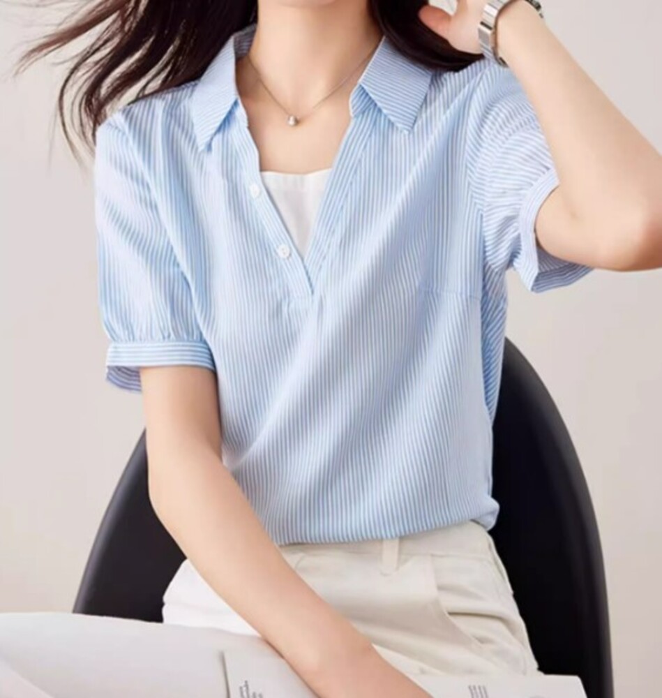 ブルベ夏服 ストライプブラウス シャツ|ブルベファッション専門通販 BLUBEL