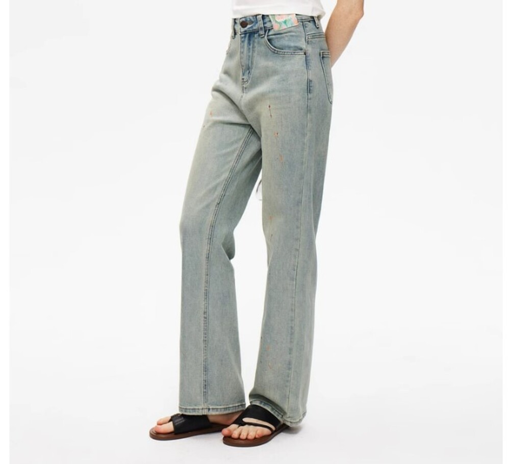 ブルベ夏/ブルベ冬服 ペイントダメージ加工デニム ストレートパンツ